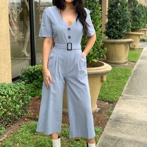 Baby blue pinstripe jumpsuit